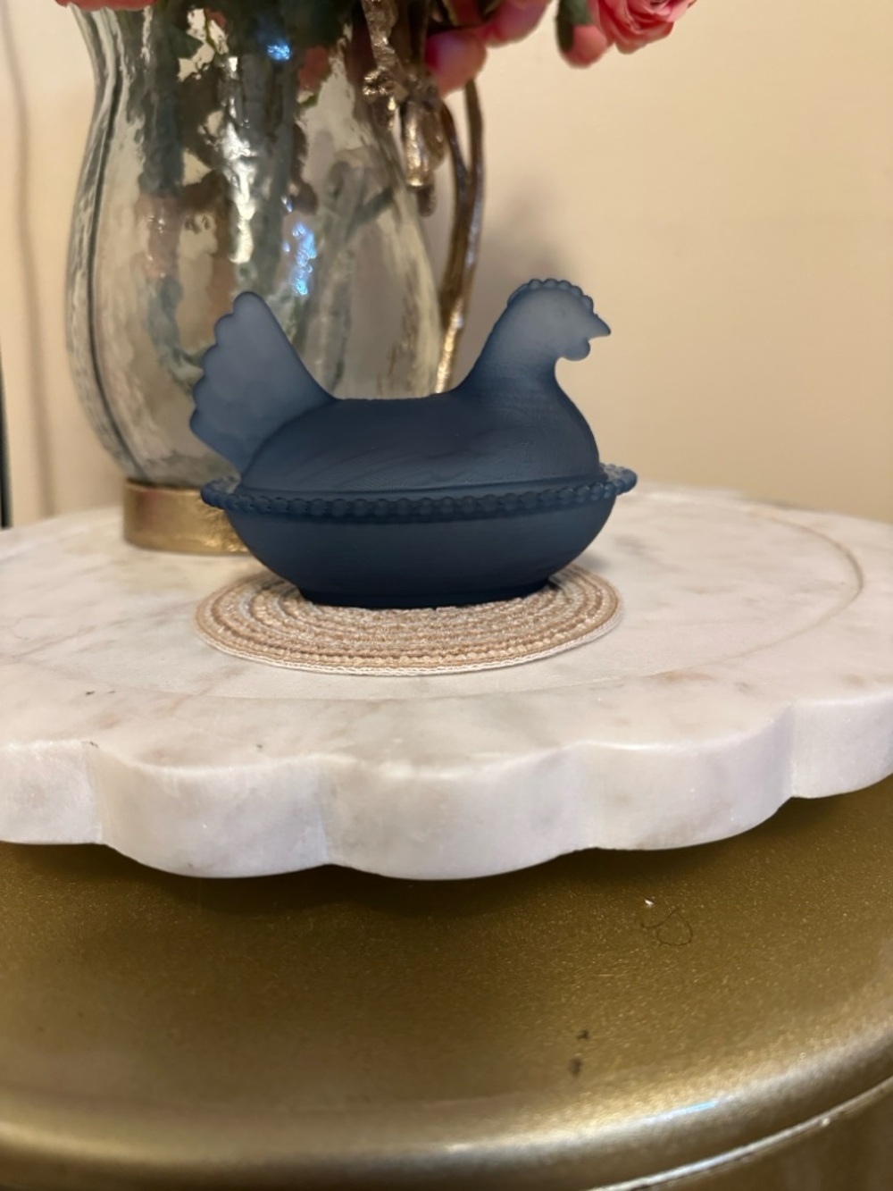 Decorative Blue Glass Hen Candy Dish - Home Kitchen Food Storage